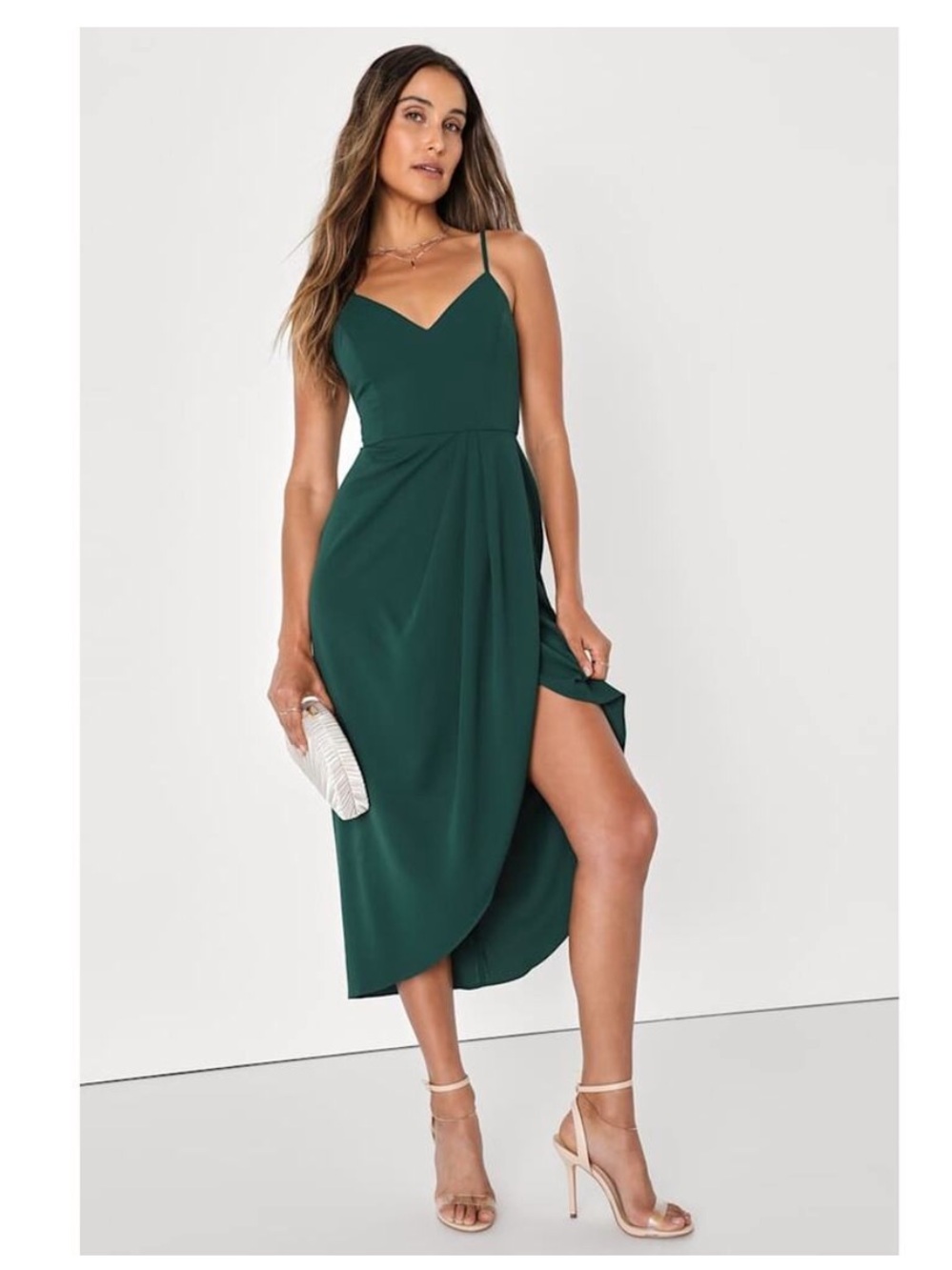 NWT Lulus Reinette Dark Green Midi‎ Dress